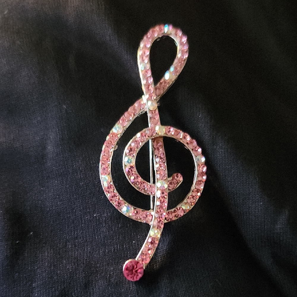 🎄5/$30🎄 Pink Rhinestone Treble Clef Brooch